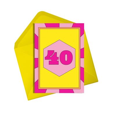 Carte d'anniversaire | Quarante (néon) | Carte 40e anniversaire | Adulte