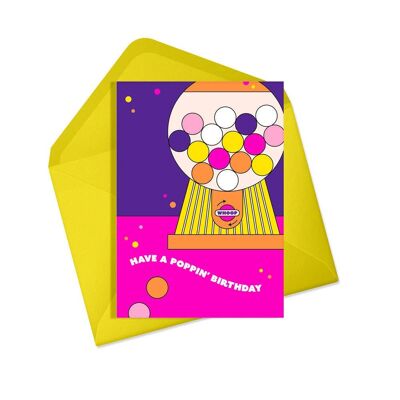 Birthday card | Have a poppin' Birthday | Neon bubblegum card