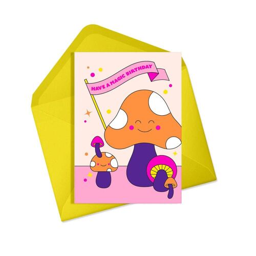 Birthday Card | Have a Magic Birthday | Neon mushroom | Cute retro