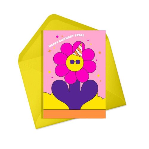 Happy birthday petal | Neon flower card | Floral greetings