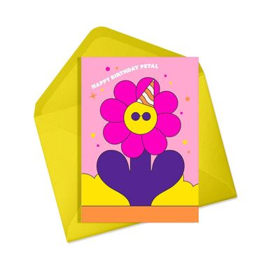 Joyeux anniversaire pétale | Carte de fleur de néon | Salutations florales