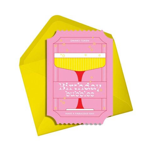 Happy birthday card | Die cut drinks token | Prosecco | Pink