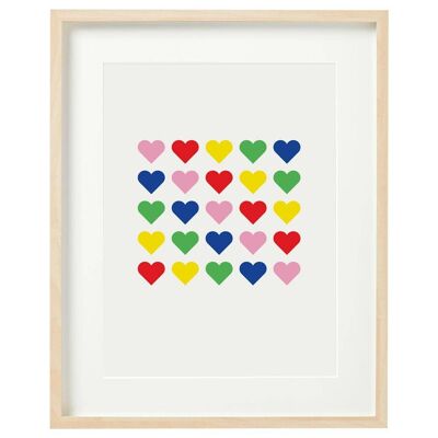 Kunstdruck | Regenbogen-Herzen | A3-Kunstdruck | Wohnkultur | Bunte Wanddekoration | Kindergarten