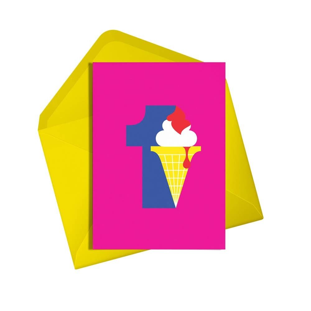 Biglietto di auguri per il 1° compleanno con uno scoop | Bambini | Numero | Genere neutro