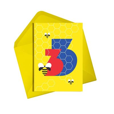 tarjeta de cumpleaños de tres abejas | Cumpleaños de niños | Tarjeta para niños