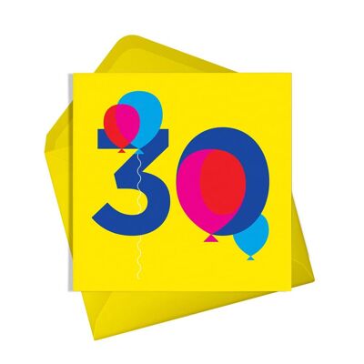 Carte d'anniversaire de trente ballons | Carte numérotée | Anniversaire adulte