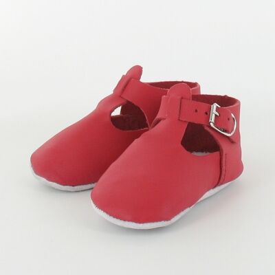 Red leather Salomé baby slippers with buckle