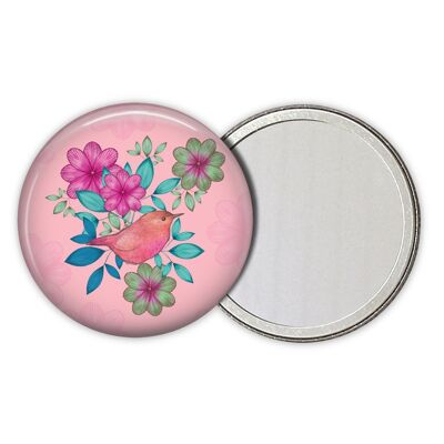 Miroir de poche compact fleuri rose