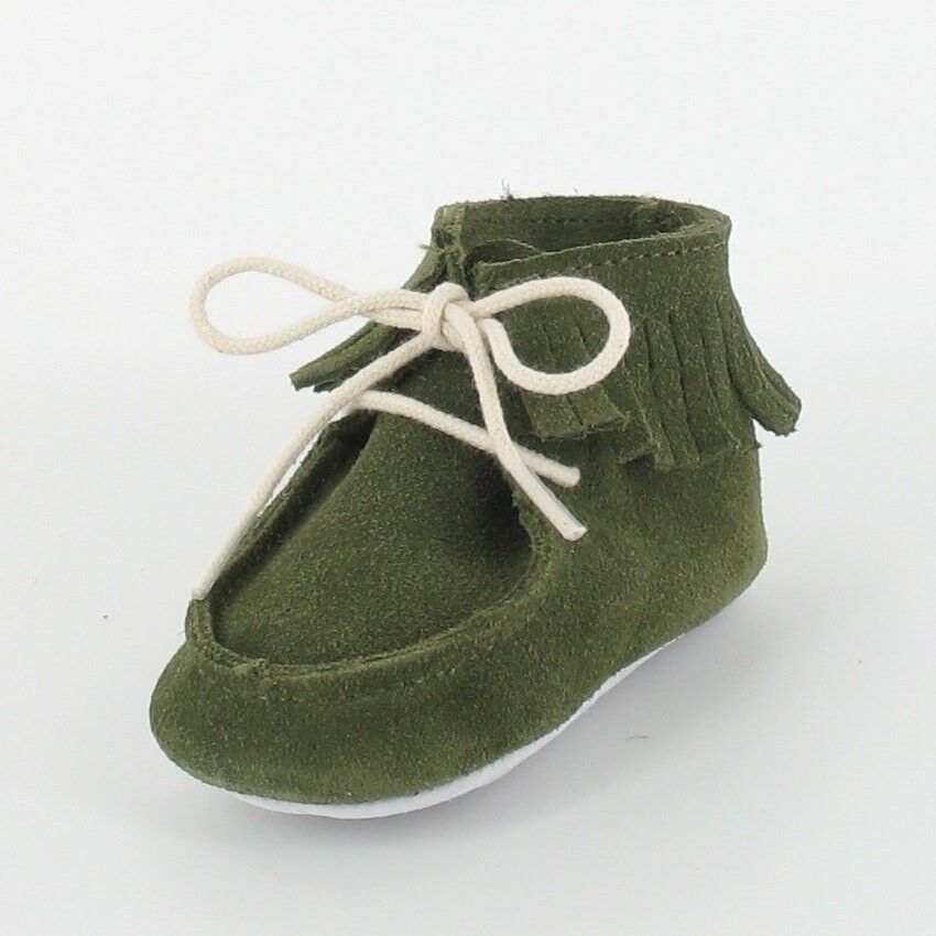 Buy wholesale Leather baby booties with fringes KHAKI