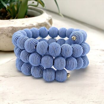 Bracelet boule tissée à ressort bleu lilas français 3