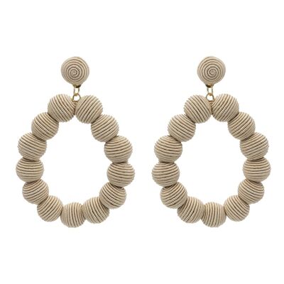 Ivory Woven Ball Oval Earrings