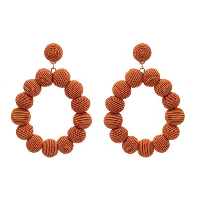 Coral Woven Ball Oval Earrings