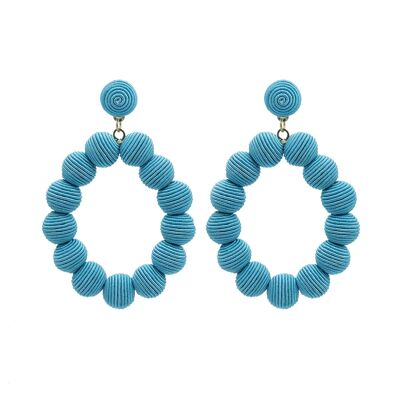 Boucles d'Oreilles Ovales Boules Tissées Turquoise