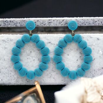 Boucles d'Oreilles Ovales Boules Tissées Turquoise 3