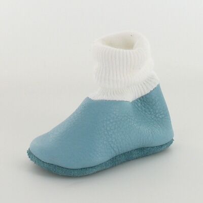 Baby booties with natural leather sleeve-Blue