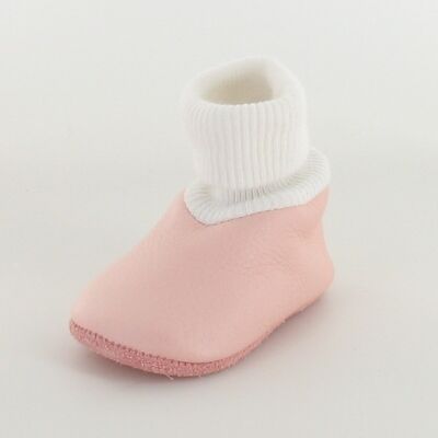 Baby slipper with natural leather sleeve - Pink