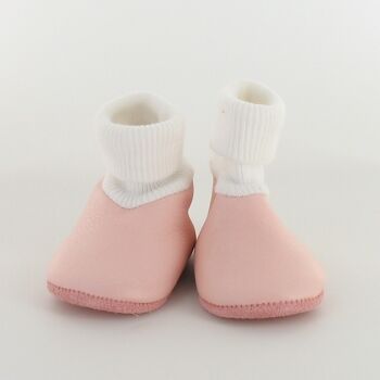 Chausson bébé avec manchon cuir naturel -Rose 2