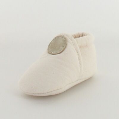 Baby slippers with elasticated cuff in 100% natural canvas - Beige
