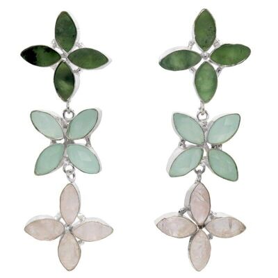 Green and pink Florek silver earrings