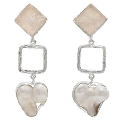 Attina silver rose quartz earrings