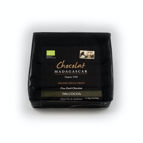 Chocolat de couverture noir 70% de cacao, certifiée BIO ECOCERT