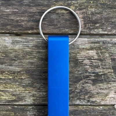 Porte-clés décapsuleur bleu métal personnalisé