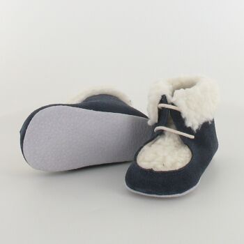 Chausson bébé cuir col et plateau mouton Marine 3