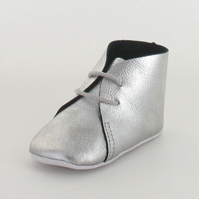 Marbled leather baby slippers Silver