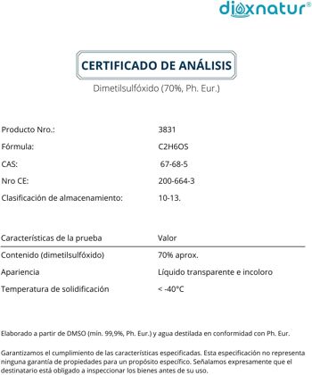 DIOXNATUR® DMSO 70% (250ml) Pureté du diméthylsulfoxyde Ph. EUR. Bouteille en verre ambré 5