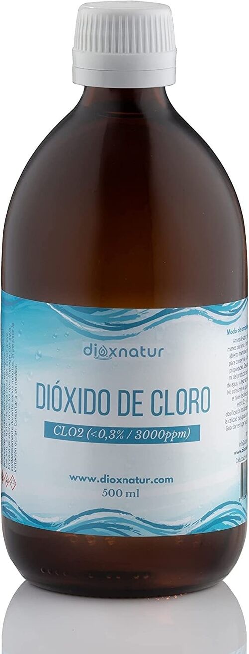 Achat DIOXNATUR® Dioxyde de chlore 500ml CDS 3000 ppm Taille d'économie.  Bouteille en verre en gros