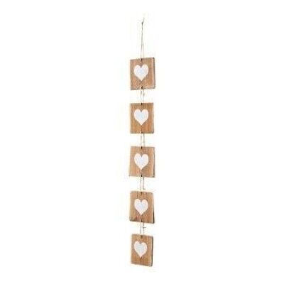 Guirnalda decorativa de madera con estampado de corazones blancos - 58x8cm - SAN VALENTÍN