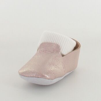 Chausson bébé charentaise en cuir Rose avec chaussette 1