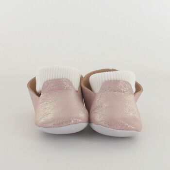 Chausson bébé charentaise en cuir Rose avec chaussette 2