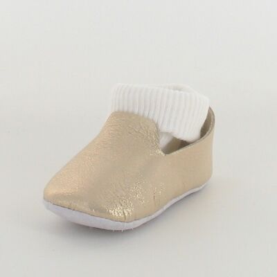 Gold leather Charentaise baby slippers with sleeve