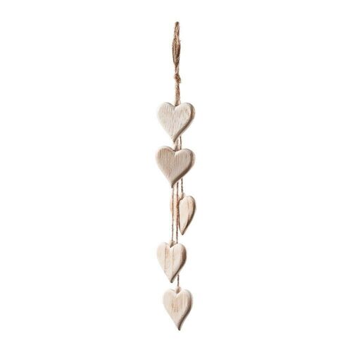 LOVE Suspension de cœurs en bois blanchis-6,5x45cm-Déco SAINT VALENTIN
