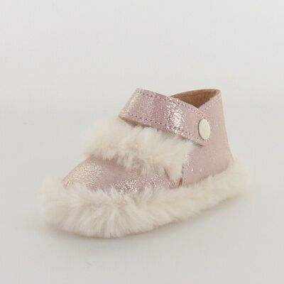 Baby ballerina leather slippers with fur collar Pink