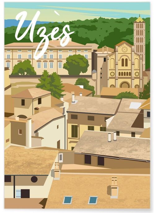 Affiche illustration de la ville d'Uzès