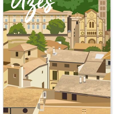 Affiche illustration de la ville d'Uzès