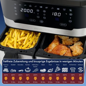Double friteuse à air chaud avec écran tactile Proficook PC-FR1242H 16