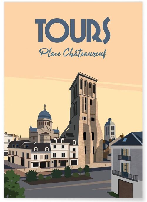 Affiche illustration de la ville Tours : Place Châteauneuf