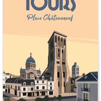 Affiche illustration de la ville Tours : Place Châteauneuf