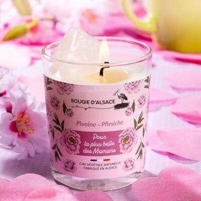 Special Natural Mum Candle - Peony - with Lithotherapy Stone - Rose Quartz