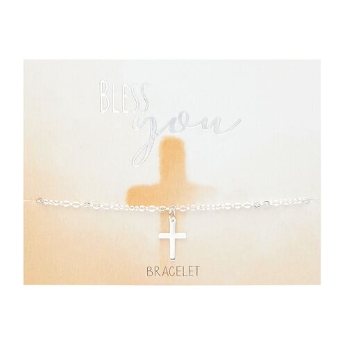 Bracelet - "Bless you" - silver pl.- cross 606773
