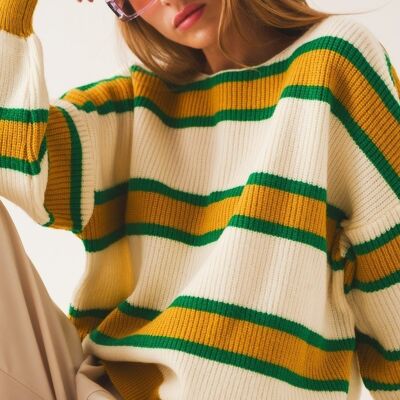 Crop green and yellow striped sweater
