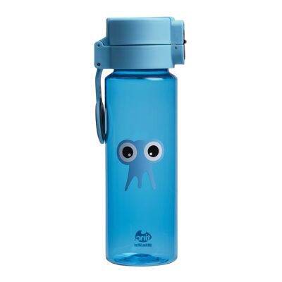 Botella de agua azul con tapa y clip
