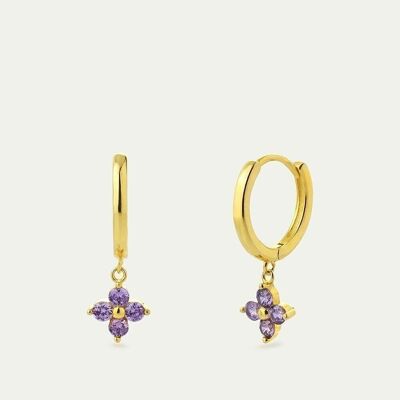 Béatrice Purple Gold Earrings - Mint Flower -