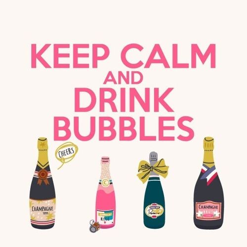 Cadeaukaartje - Bloemenkaartje - Keep calm and drink Bubbles - 7 x 7 cm - 20 stuks - met boorgaatje