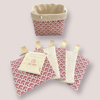 Box of 5 cotton make-up removers "Burgundy Fans"