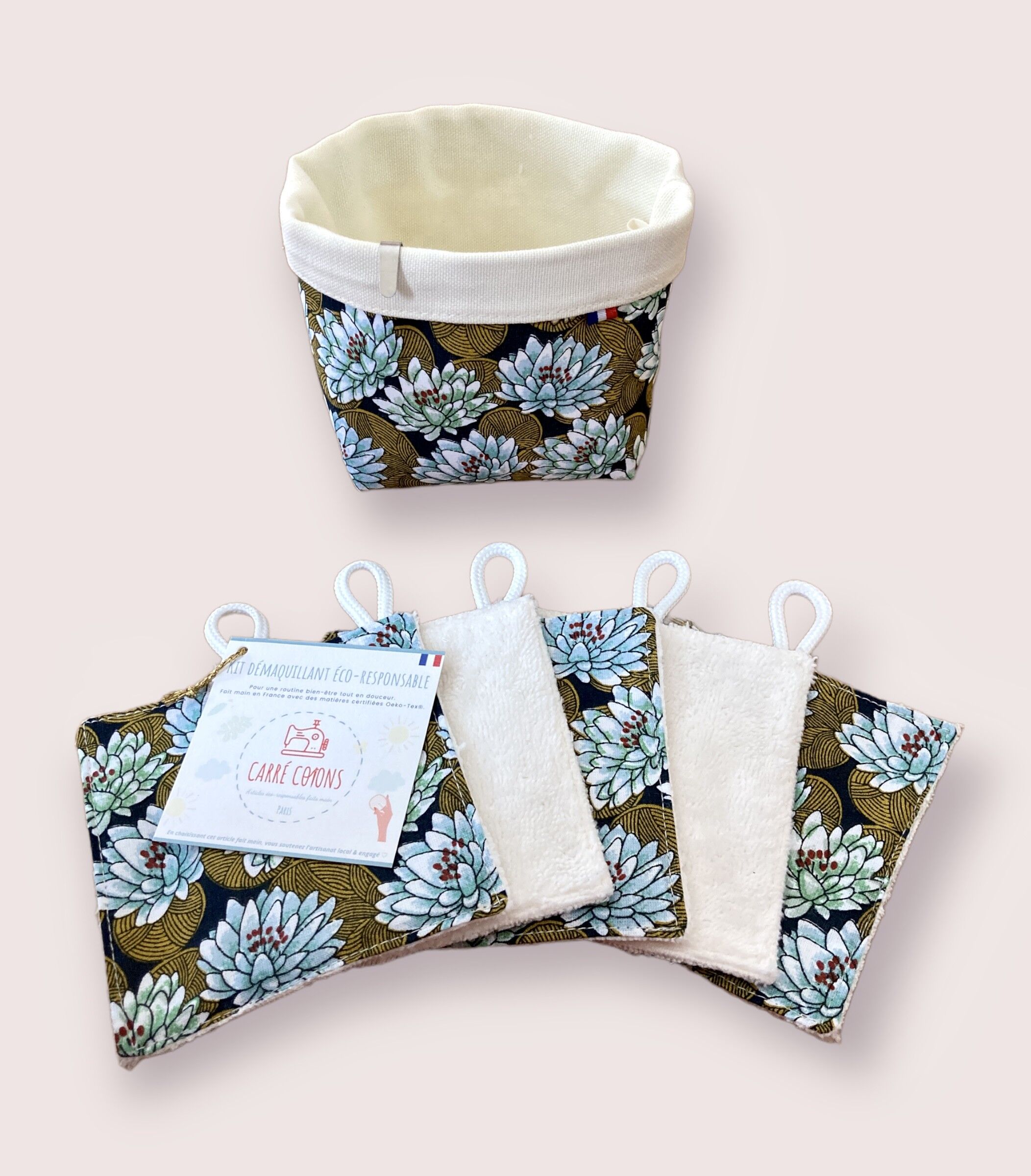 Schachtel mit 5 Wattepads zum Abschminken "Wasserlilien".