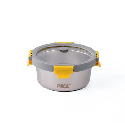 PIKA - Boite alimentaire 650ml en inox et couvercle en verre trempé – Compatible micro-ondes, four, congélateur – MetalShock